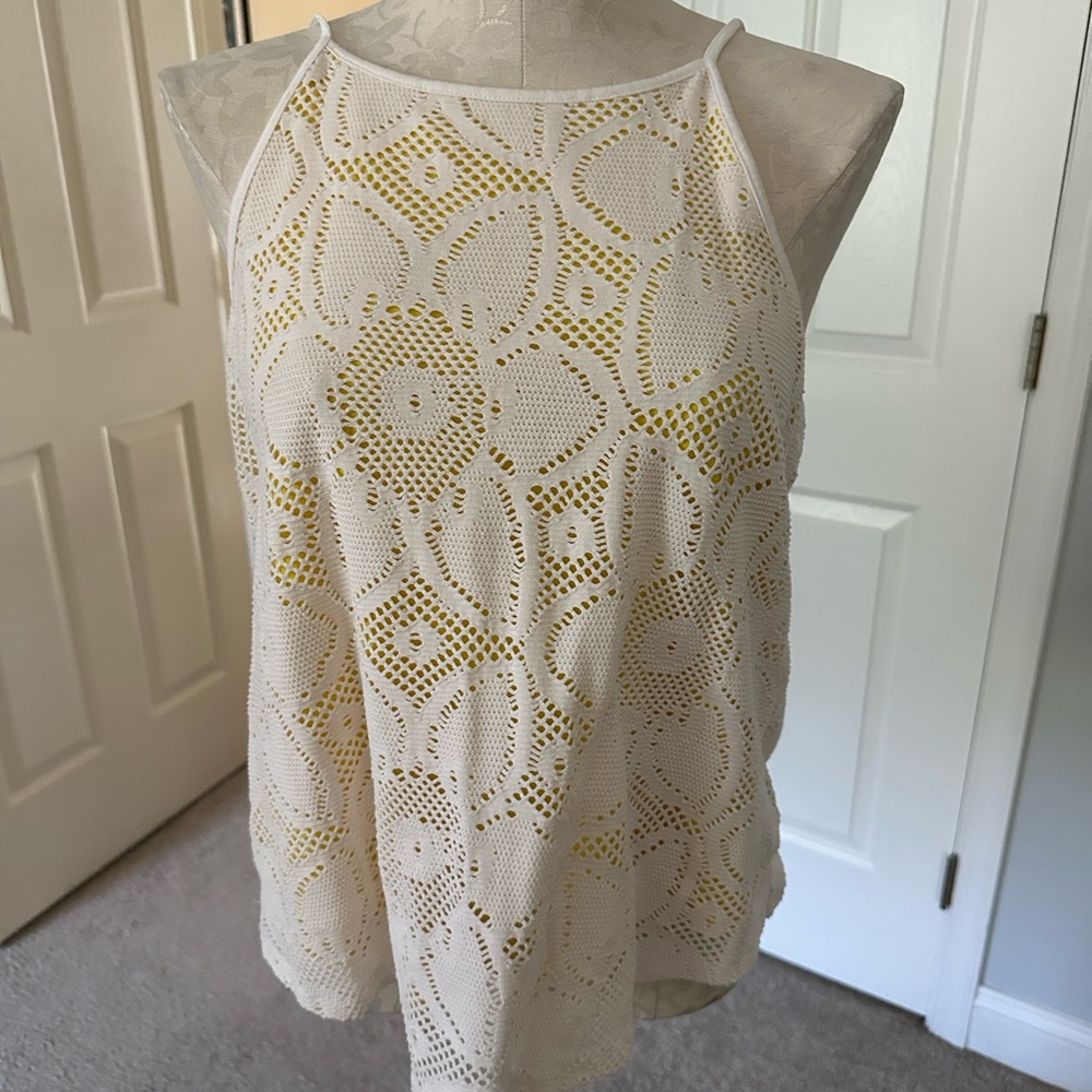 Anthropologie White and Yellow Crochet Top